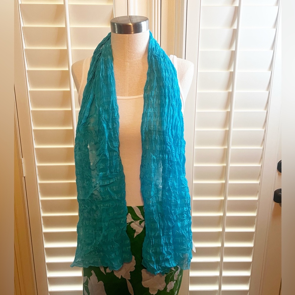Y2K Vintage Aqua Teal Peacock Blue Lightweight Sheer Gauzy Crinkle Scarf